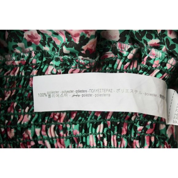 ZARA Green Pink Floral Print Cropped Smocked Puff Sleeve Blouse Top, Size L - Picture 7 of 8